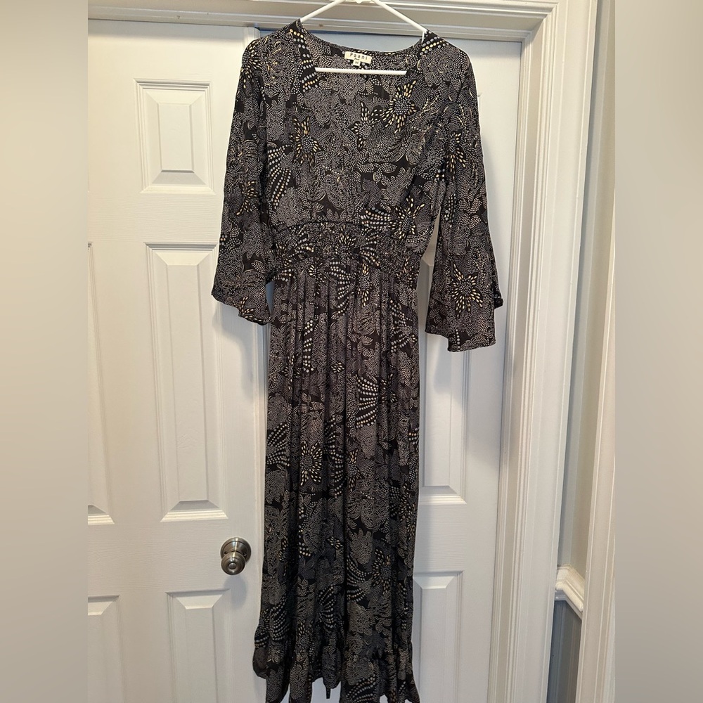 Chic Navy Patterned Long Sleeve Dress